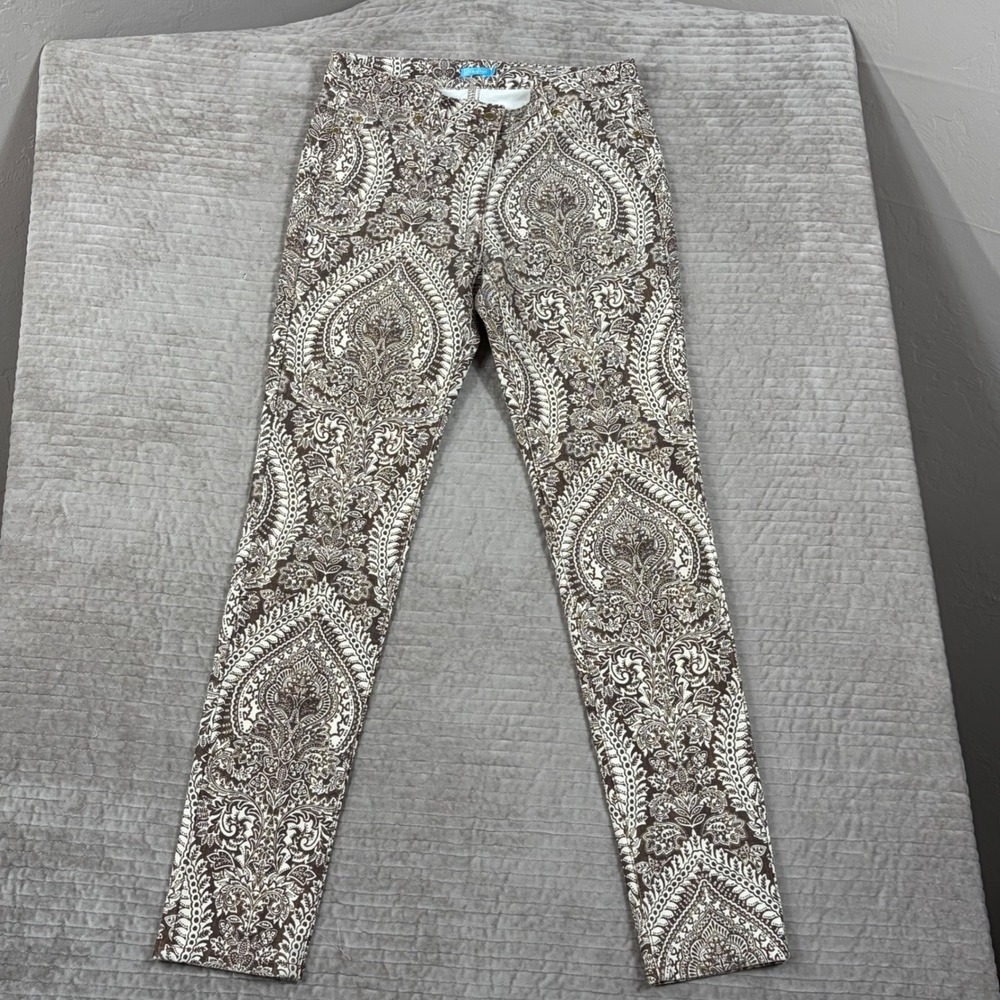 J.McLaughlin Womens Brown White Paisley Damask Print Slim Pants Size 4
